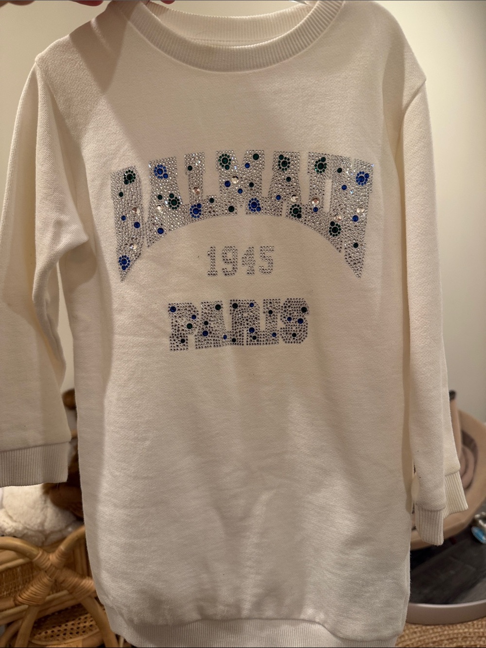 Balmain Kids Cream Embellished Logo Sweatshirt Dress